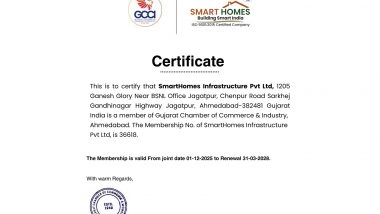 Business News | SmartHomes Infrastructure Joins GCCI, Boosting Its Leadership in Dholera Smart City Development