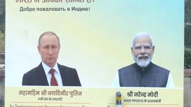 India News | Delhi's Teen Murti Marg Decorated with Flex Boards, Russian Flags Ahead of Putin's India Visit