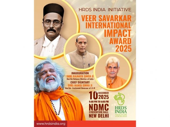 India News | Rajnath Singh to Inaugurate Veer Savarkar Impact Awards, LG Manoj Sinha to Be Chief Dignitary