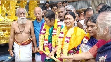 India News | MK Stalin's Wife Visits Kanchipuram; Honours Artisans Behind Golden Chariot for Ekambaranathar Temple