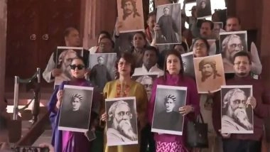 India News | TMC MPs Protest Against Centre with Photos of Rabindranath Tagore, Bankim Chandra Chatterjee