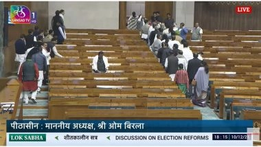 SIR Debate in Parliament: Opposition MPs Stage Walkout Amid Amit Shah’s Speech on Electoral Reforms; Lok Sabha Adjourned Till December 11