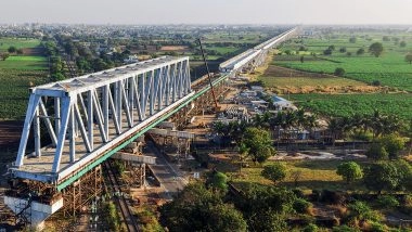 India News | 130 M Span of a 230 M Long Steel Bridge Launched over NH-64 & Indian Railway Tracks for Bullet Train Project