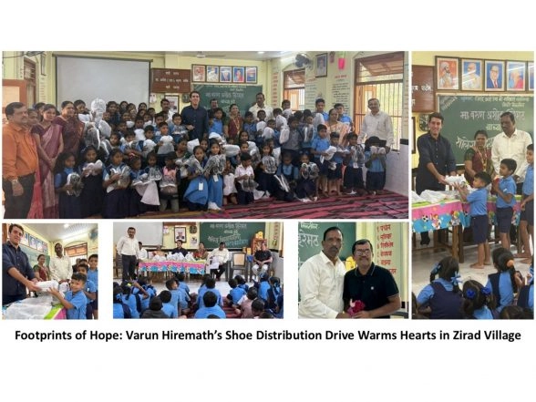 Business News | Footprints of Hope: Varun Hiremath's Shoe Distribution Drive Warms Hearts in Zirad Village