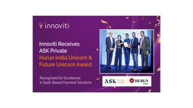 Business News | Innoviti Receives ASK Private Hurun India Unicorn & Future Unicorn Award