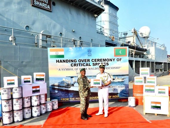 World News | Deputy Chief of Naval Staff of Indian Navy Hands over Operational Spares for MNDF Coast Guard Ship Huravee to Maldives CDF