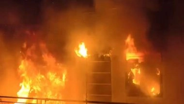 India News | Ajmer: Massive Fire Broke out in Kishangarh's Footwear Godown; Fire Brought Under Control; Short-circuit a Likely Cause