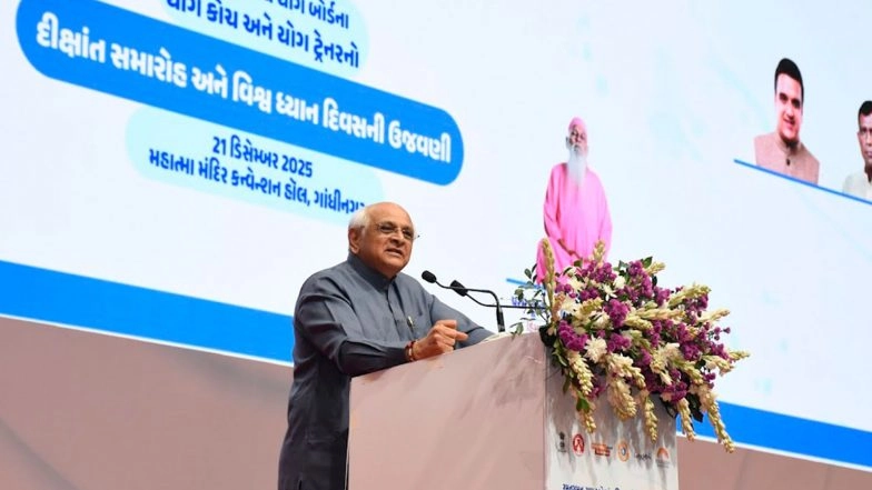 India News | Chief Minister Bhupendra Patel Urges Turning Yoga and Meditation into a Mass Movement for a Healthy, Balanced Society