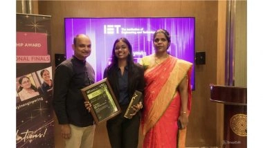 Business News | KCG College Student Rithika S K Wins the 9th IET India Scholarship Award for Solar-powered Healthcare Solution