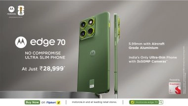 Business News | Motorola Edge 70 Goes on Sale at Rs. 28,999*: Ultra-slim Smartphone with Triple 50MP AI Cameras, Snapdragon 7 Gen 4 and Military-grade Durability