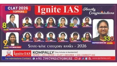 Business News | Ignite IAS Shines with Top CLAT 2026 Ranks Across Telangana, Reaffirms Its Position as a National Leader in Integrated Civil Services and Law Education