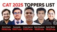 Business News | CAT 2025 Toppers List Out - CAT 2025 Result Announced, Check Toppers' Names and Percentile Here