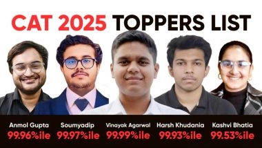 Business News | CAT 2025 Toppers List Out - CAT 2025 Result Announced, Check Toppers' Names and Percentile Here