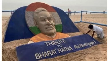 India News | Sand Artist Sudarsan Pattnaik Creates Sand Sculpture to Pay Tributes to Former PM Atal Bihari Vajpayee