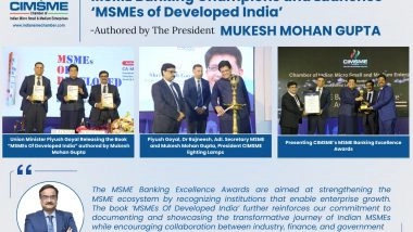 Business News | CIMSME Honours MSME Banking Champions and Launches 'MSMEs of Developed India' -Authored by The President Mukesh Mohan Gupta
