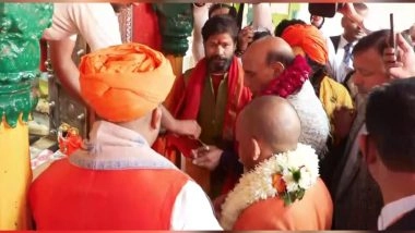 India News | Defence Minister Rajnath Singh Offers Prayers at Hanumangarhi Temple Before Attending Second Anniversary of Ram Lalla Pran Pratishtha in Ayodhya
