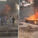Bhiwandi Fire: Speeding Truck Catches Fire in Maharashtra’s Thane, Driver’s Quick Response Averts Major Tragedy (Watch Video)