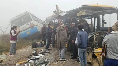 Haryana Road Accident: 1 Dies, Several Others Injured As School Bus Collides With Roadways Bus in Charkhi Dadri (Watch Videos)