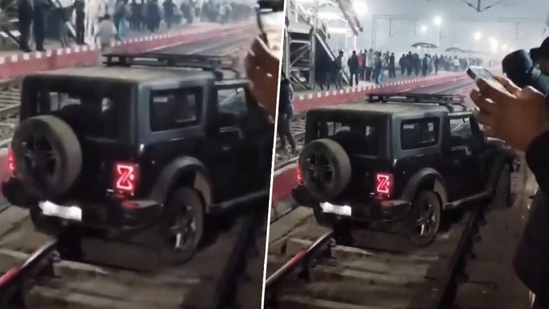 'National Disaster Vehicle Showed Up Instead of Train': Man Drives SUV on Railway Track at Dimapur Railway Station in Nagaland, Driver Arrested (Watch Video)