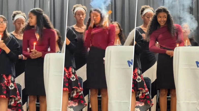 'Girl on Fire!': Schoolgirl's Hair Catches Fire During School Ceremony, She Uses Her Hands To Extinguish the Flames; Netizens React to Viral Video