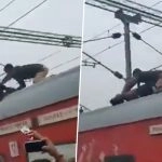 Uttar Pradesh: Man Climbs on Roof of Moving Kashi Vishwanath Express Train at Pratapgarh Railway Station, Rescued by Cop; Video Surfaces