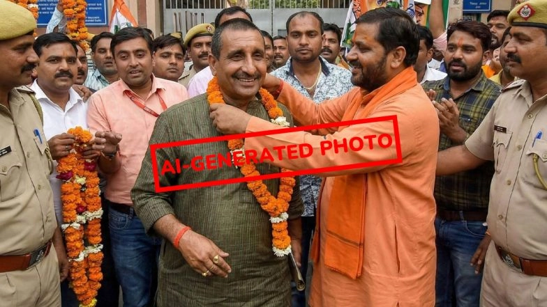 Was Unnao Rape Convict Kuldeep Singh Sengar Given 'Grand Welcome' After His Release From Jail? Viral Photo Is AI-Generated Image, Reveals Fact Check
