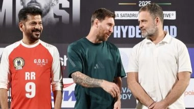Lionel Messi Plays Football With Telangana CM Revanth Reddy in Hyderabad, Gifts His Iconic Number 10 Argentina Jersey to Rahul Gandhi (See Pics and Videos)