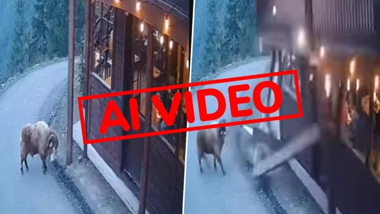 Did a Mountain Goat Trigger the Collapse of Dhaba at Hill Station in North India? Fact Check Reveals Viral Reel Is AI-Generated