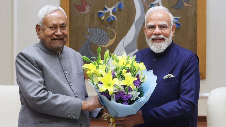 Bihar CM Nitish Kumar Meets PM Narendra Modi in Delhi, Discusses Development and Political Issues (See Pics)