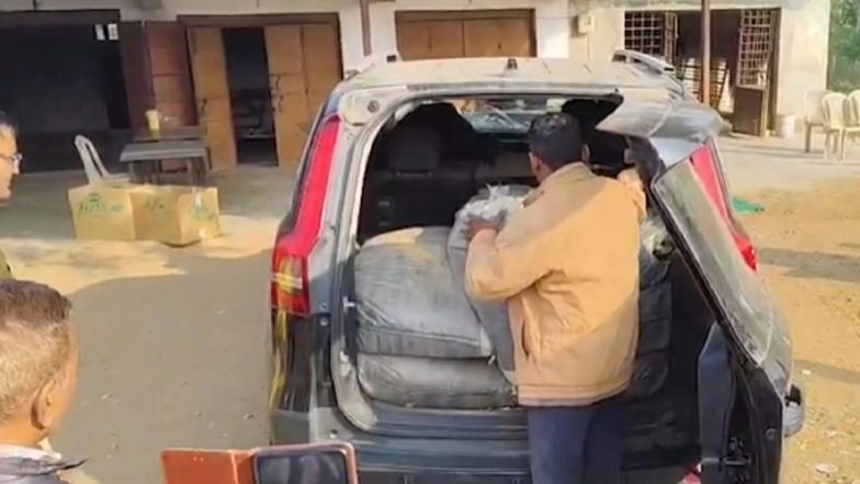 Gujarat: Opium Husk Worth INR 37 Lakh Seized From Vehicle on Lunawada-Santampur Highway in Mahisagar After Car Collides With Nilgai (Watch Video)