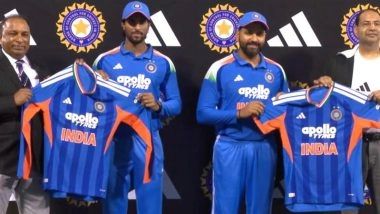 India's Jersey for ICC T20 World Cup 2026 Unveiled; Rohit Sharma, BCCI Secretary Devajit Saika Unveil New T20I Kit During IND vs SA 2nd ODI 2025 at Raipur