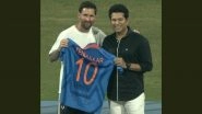 Lionel Messi Meets Sachin Tendulkar: Master Blaster Meets Argentina Superstar During Football Legend's GOAT Tour at Wankhede Stadium in Mumbai (Watch Video) Lionel Messi Meets Sachin Tendulkar: Master Blaster Meets Argentina Superstar During Football Legend's GOAT Tour at Wankhede Stadium in Mumbai (Watch Video)