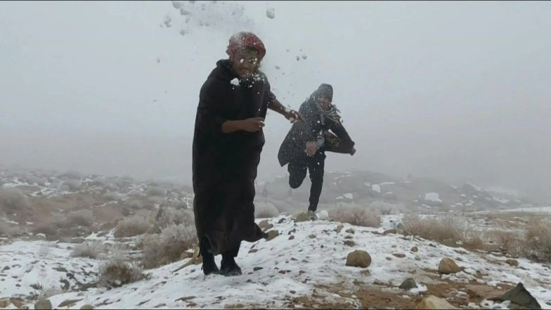 Unusual Weather Change in Tabuk and Hail! Rare Snowfall Blankets Northern Saudi Arabia: Watch Video