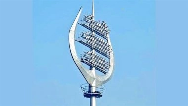 Trishul-Shaped Floodlights Installed in Under-Construction Cricket Stadium in Varanasi, Ground Design to Have More Symbols Associated to Lord Mahadev (Watch Video)