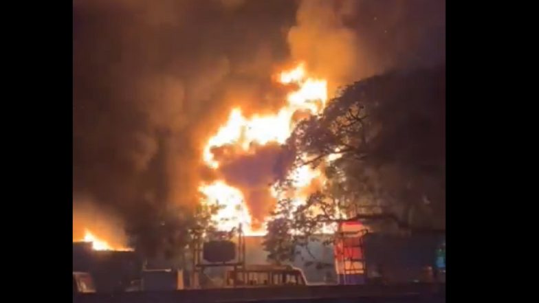Anna Nagar Fire: Massive Blaze Erupts at Scrap Yard in Tamil Nadu, Waste Materials Destroyed (Watch Video)