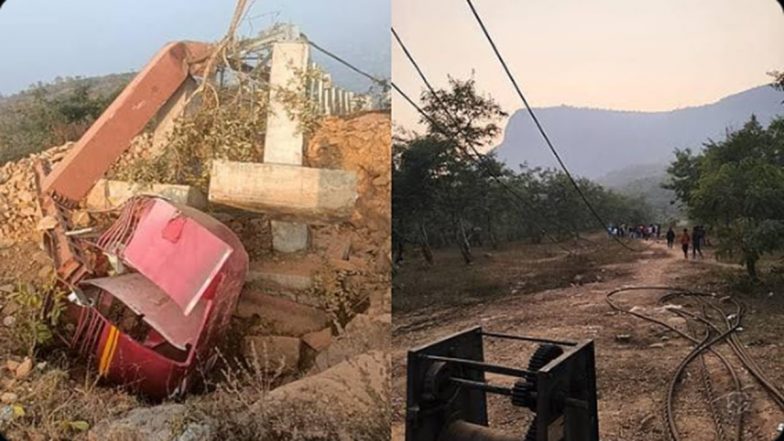 Ropeway Collapse in Bihar: Newly Constructed Ropeway Collapses During Trial Run in Rohtas Before Scheduled New Year Opening, No Injuries Reported (Watch Video)