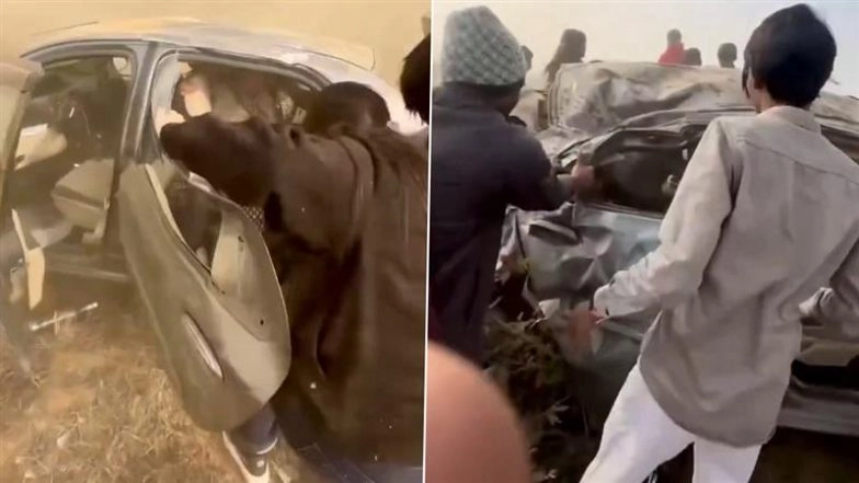 Accident on Delhi-Mumbai Expressway: 5 Escape Unhurt After Car Skids Off Near Nuh, Disturbing Video Surfaces