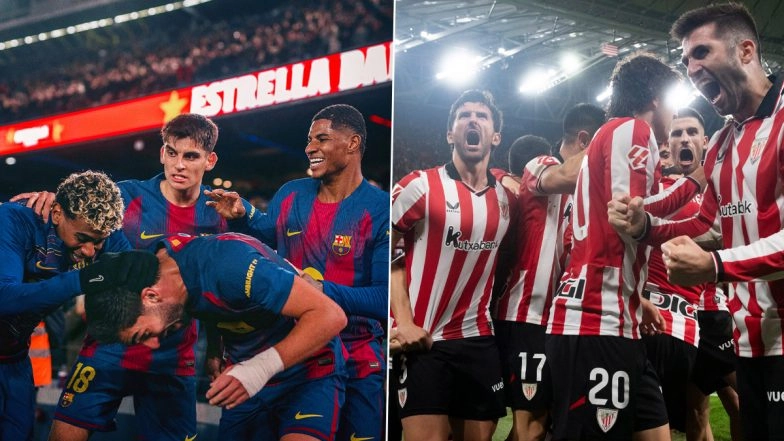 Barcelona vs Athletic Club, Spanish Super Cup 2025–26 Live Streaming Online: Get Free Telecast Details of Supercopa de Espana Semi-Final Football Match on TV With Time in IST
