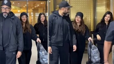 Aishwarya Rai and Abhishek Bachchan Return to Mumbai With Daughter Aaradhya After New Year 2026 Celebration in New York; Trio Seen in All-Black Outfits (Watch Video)