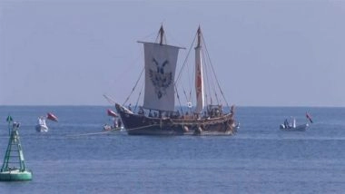 INSV &lsquo;Kaundinya&rsquo; Reaches Muscat: Indian Navy's Stitched Sailing Vessel Successfully Concludes Historic 18-Day Voyage to Oman (See Pic)