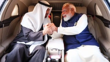PM Narendra Modi Welcomes UAE President Sheikh Mohamed bin Zayed Al Nahyan at Delhi Airport, Hails Strong Friendship Between Both Nations (See Pics)