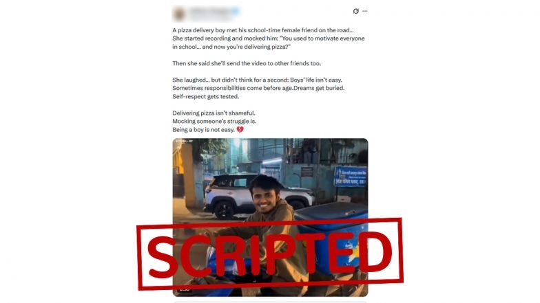 Viral Video of Woman Mocking Ex-Classmate Working as Pizza Delivery Boy Is Scripted, Reveals Fact Check