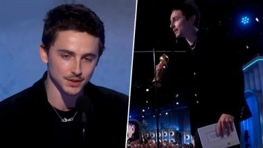 Timothee Chalamet Wins His First Golden Globe Award for &lsquo;Marty Supreme&rsquo;, Gives Shout-Out to His &lsquo;Partner&rsquo; Kylie Jenner During Acceptance Speech (Watch Video)