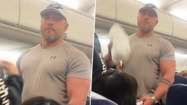 Mid-Air Chaos: Man Removed from Flight After Objecting to Wife Talking to Other Men, Throws Food at Fellow Passengers (Watch Video)