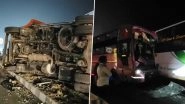 Tamil Nadu Highway Accident: 3 Omni Buses Collide After Lorry Overturns on Chennai-Trichy NH-45 in Kallakurichi (Watch Video)