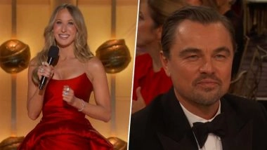Golden Globes 2026: Host Nikki Glaser Roasts Leonardo DiCaprio With &lsquo;Girlfriend Turned 30&rsquo; Line During Opening Monologue, Leo&rsquo;s Reaction Goes Viral (Watch Video)