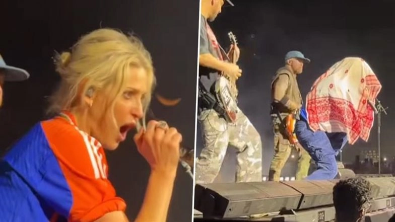 Linkin Park’s Emily Armstrong Goes Desi As She Dons Indian Cricket Jersey and Assamese Gamusa During Bengaluru Concert (Watch Viral Video)