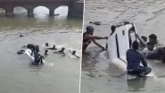 Kasganj Road Accident: Speeding Car Plunges Into Canal, Labourers Bikesh Yadav and Dhara Singh Risk Lives To Rescue Passengers (Watch Video)