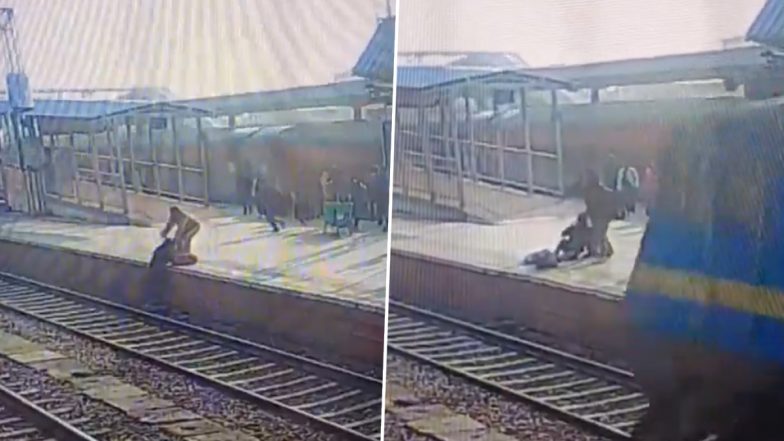 Heroic Rescue in Jalaun: GRP Head Constable Pulls Passenger From Tracks Seconds Before Impact at Orai Railway Station in Uttar Pradesh, Video Surfaces