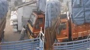 Tamil Nadi Shocker: Worker Crushed to Death While Trying to Stop Self-Moving Lorry at Warehouse in Arani, Disturbing Video Surfaces